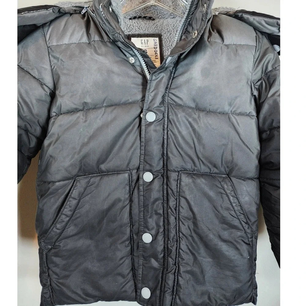 GAP Kids‎ Cold Control Max Puffer Jacket Gray Ombre Sherpa Lined Hood Size S